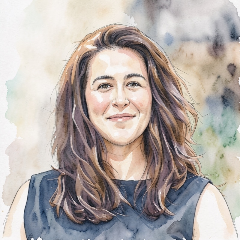Watercolour portrait of Maya Shah Ceccotti